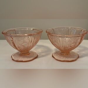 Vintage Jeannette Blossom Sherbet Desert Dish Pink Depression Glass (set of 2)